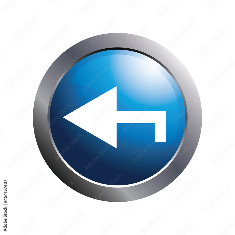 White arrow left icon on blue circle buton for app. White arrow left icon on blue circle buton for app.