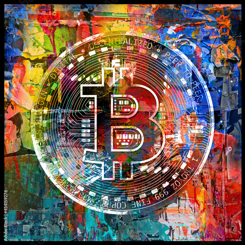 colorful bitcoin with brigh...