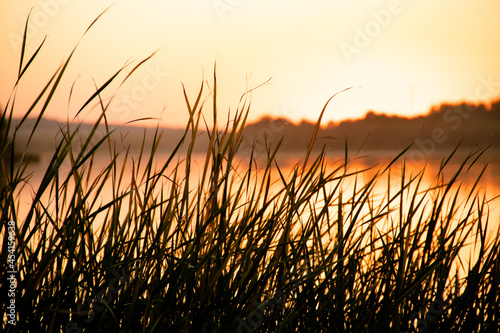Sunset on lake bith blury background © Степан Ковыльчик