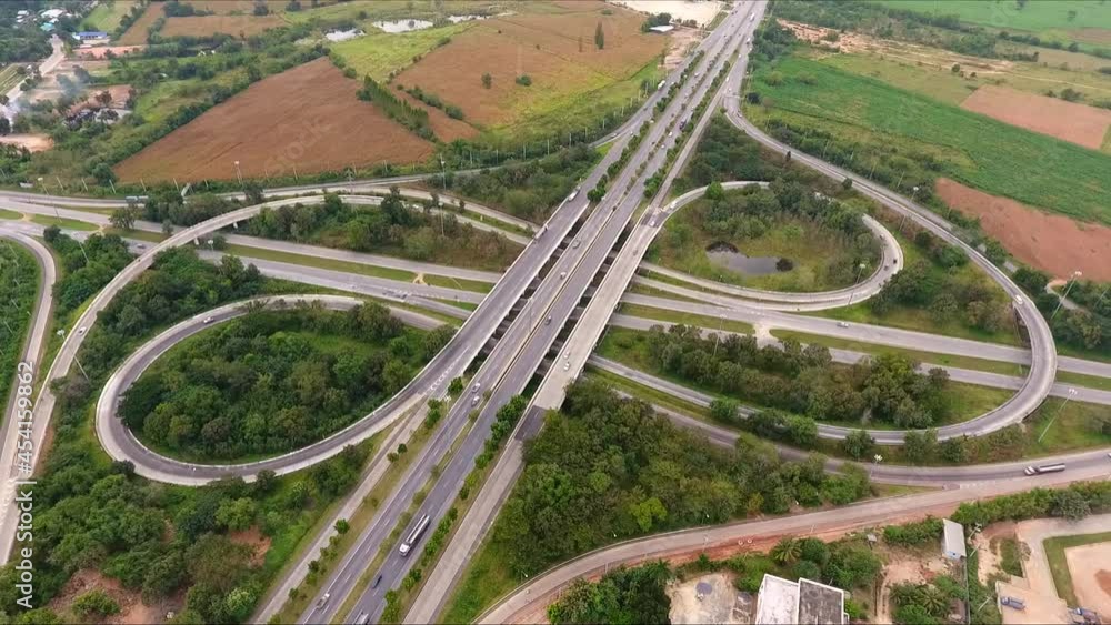 Aerial view, top down view of car traffic transportation on highway road. Public transport, commuter lifestyle, Asian city life. Aerial view, top down view of car traffic transportation on highway road. Public transport, commuter lifestyle, Asian city life.