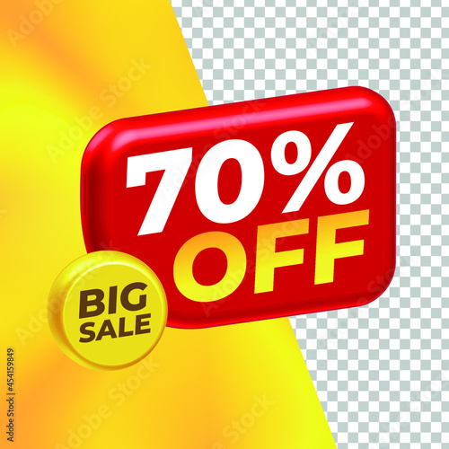 70 Percent Discount Tag 3D Red with Background Yellow