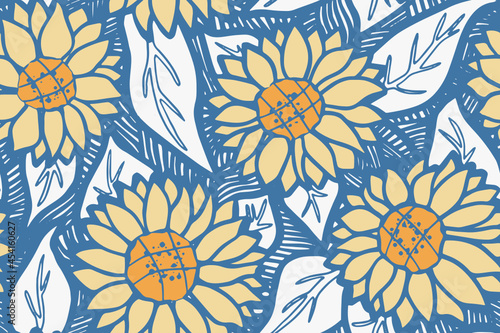 Sunflower - floral botanical vector seamless pattern - floral design for fabric, wrapping, textile, wallpaper, background.