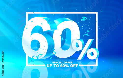 60 Off. Discount creative composition. 3d sale symbol with decorative objects. Sale banner and poster. Vector