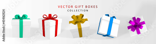 3D render and draw by mesh realistic gift box with bow. Paper box with shadow isolated on white background. Vector illustration