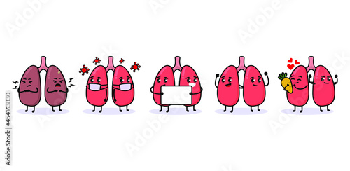 Set of cute lungs organ mascot design