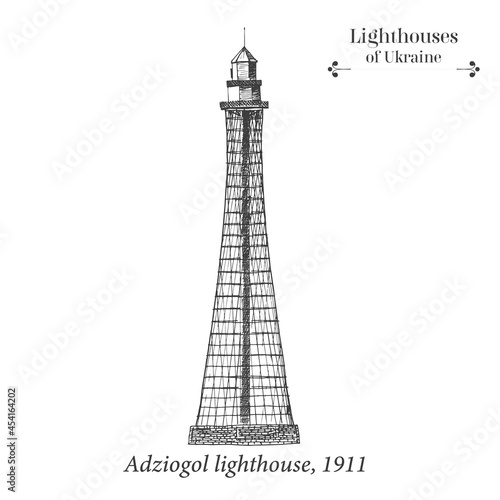 Adjigol lighthouse, Ukraine. Graphic hand drawing sketch. Vector