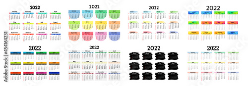 Calendar for 2022 isolated on a white background