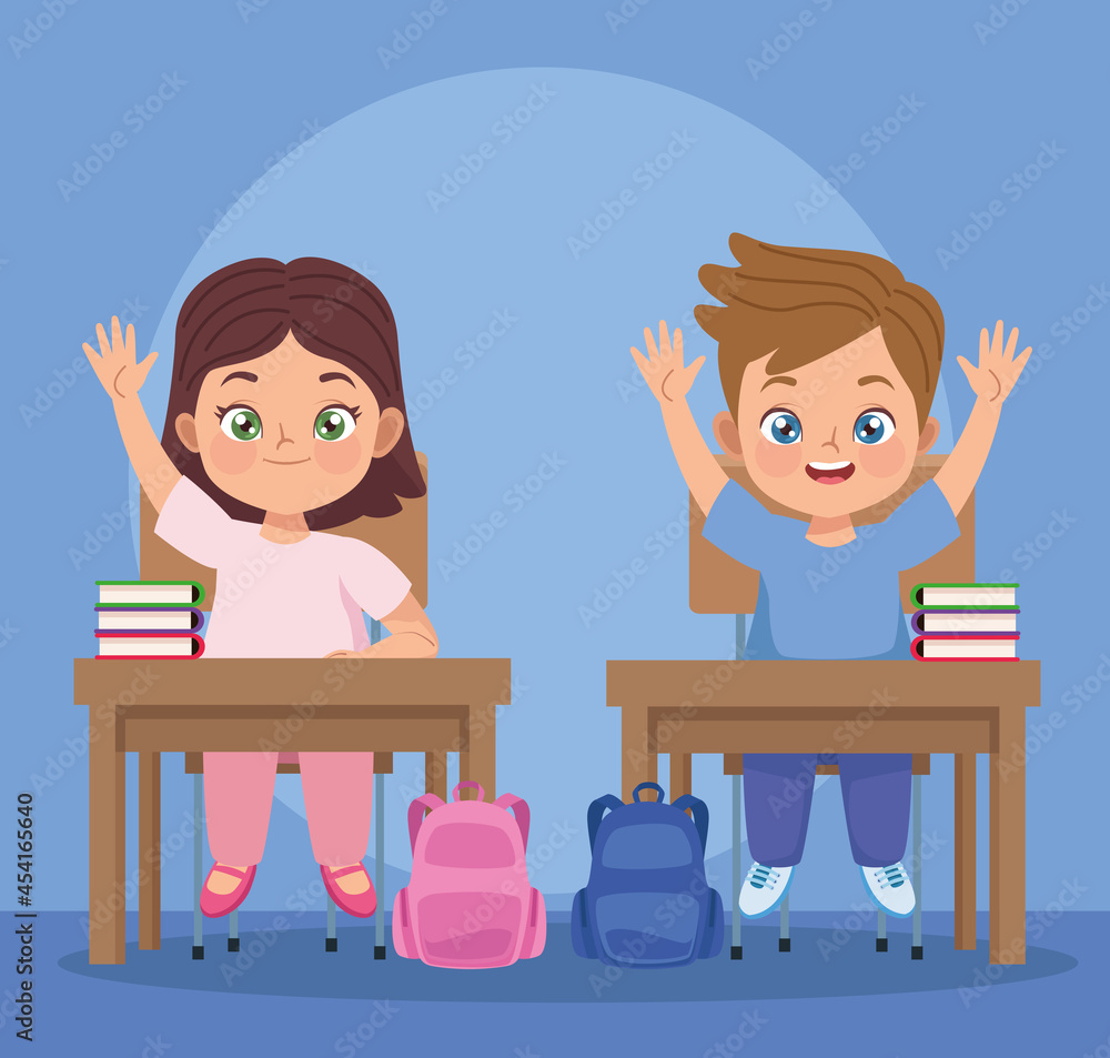 kids couple in classroom