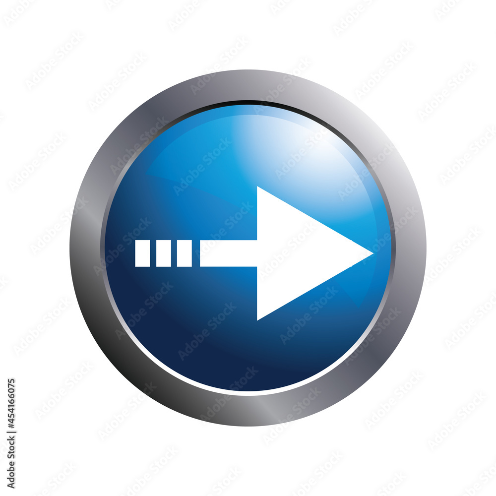 White arrow right icon on blue circle button for app. White arrow right icon on blue circle button for app.