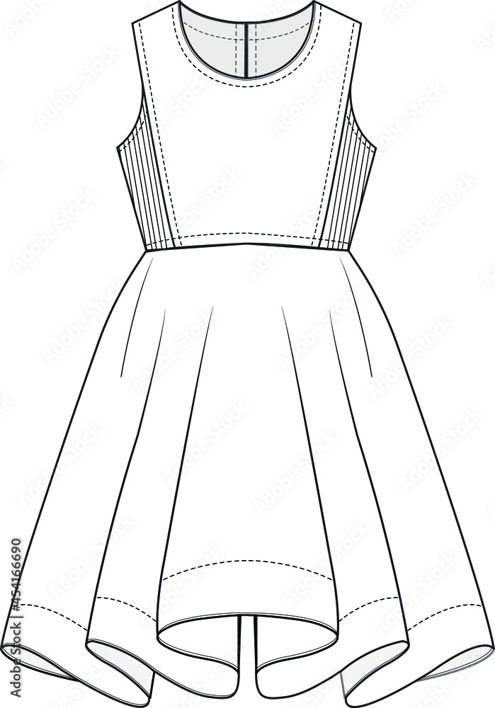 sleeveless-skater-dress-fashion-flat-sketch-vector-illustration-stock