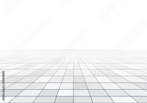 Tile and perspective grid. White ceramic tile background. Squares and rhombuses monochrome pattern.