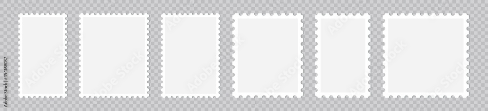 Light Postage Stamps collection, Postage stamp borders isolated on transparent background, vector illustration - obrazy, fototapety, plakaty 