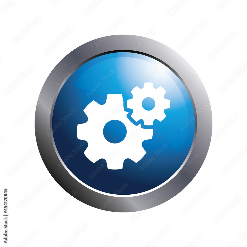 Gear icon on blue circle, settings app button. Gear icon on blue circle, settings app button.