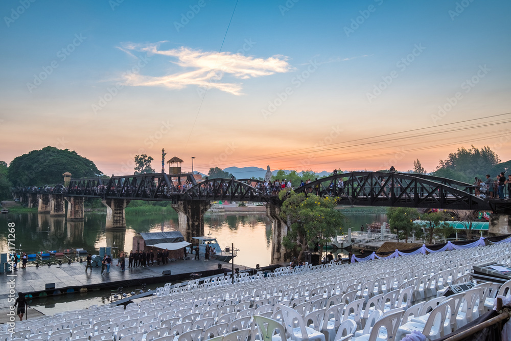Kanchanaburi,Thailand - Nov 29 2016 : Preparing annual event and tourist visiting history bridge world war II