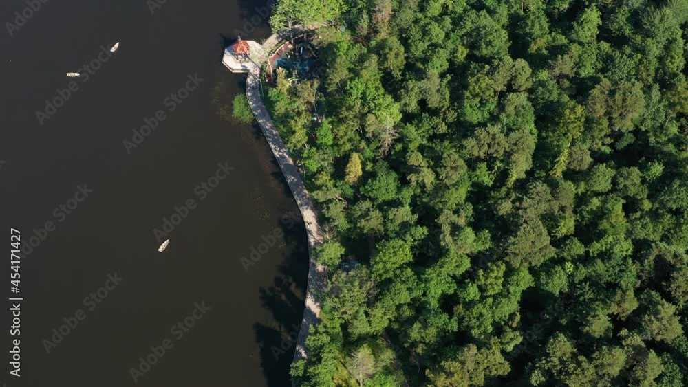 European city with park. Aerial view from drone on Svetlogorsk town and Tikhoe lake European city with park. Aerial view from drone on Svetlogorsk town and Tikhoe lake