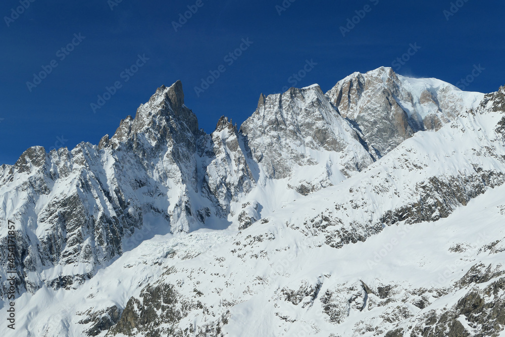 Mont Blanc mountain in winter close up