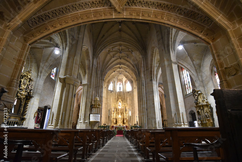 Hondarribia, Spain - 29 Aug 2021: Interior of the Church of Santa Maria in old town Hondarribia, Basque Country, Spain