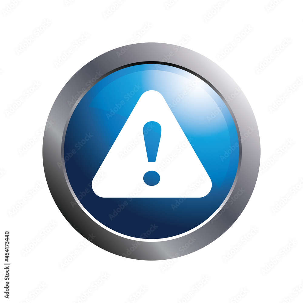 White warning icon on blue circle button for app. White warning icon on blue circle button for app.