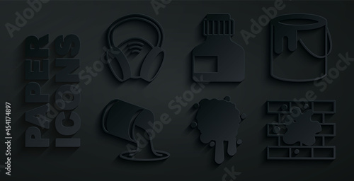 Set Paint spray, bucket, Painting the house, Paint, gouache, jar, dye and Gas mask icon. Vector