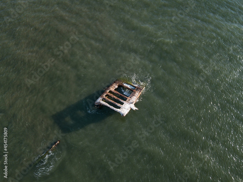 The shipwreck of the SS Atlantus on Sunset Beach in Cape May as seen from above