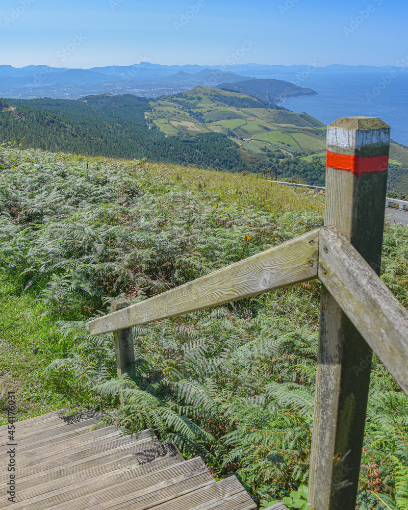 Fototapeta premium Hondarribia, Spain - 29 Aug 2021: Views of the Basque Country and Cantabrian coast from the summit of Mount Jaizkibel