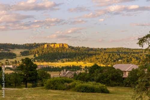 Scenic Colorado landscape near Monument town with a view of residential area and beautiful rock formation in the distance