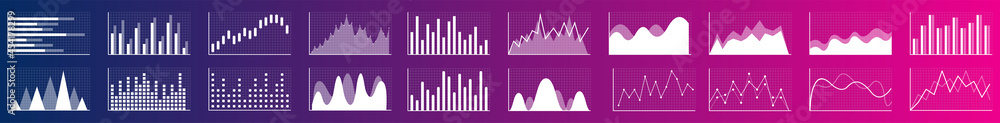 Business Growing graph icons set. Business statistics and analytics vector icon. Business graphs and charts analysis icon set. Statistic and data, charts diagrams, high and low, Vector illustration