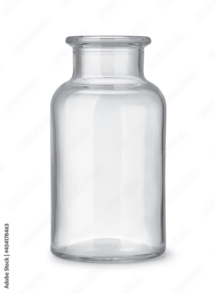 Open empty glass wide neck medicine bottle Open empty glass wide neck medicine bottle