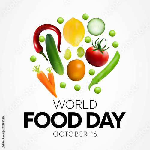 World Food day is observed every year on October 16, promotes global awareness and action for those who suffer from hunger and for the need to ensure healthy diets for all. Vector illustration