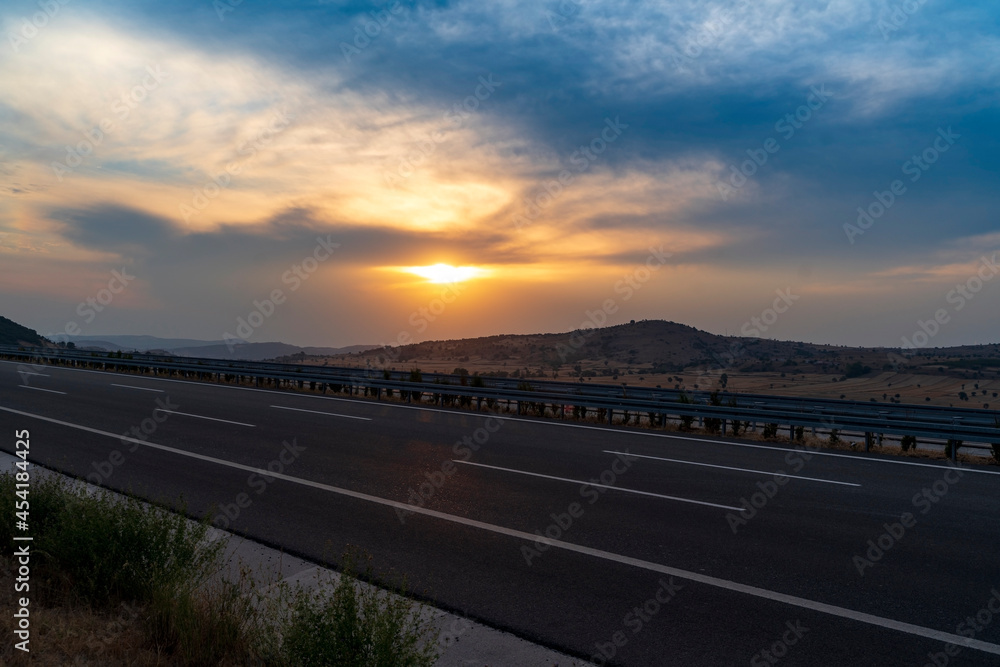 Sunset view on highway Sunset view on highway