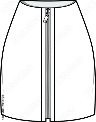Women's tight mini skirt with zip front fashion flat sketch vector Illustration