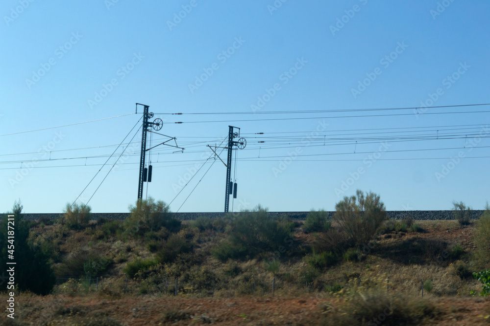 High speed train line in Spain. Roads of Europe. Horizontal photography.