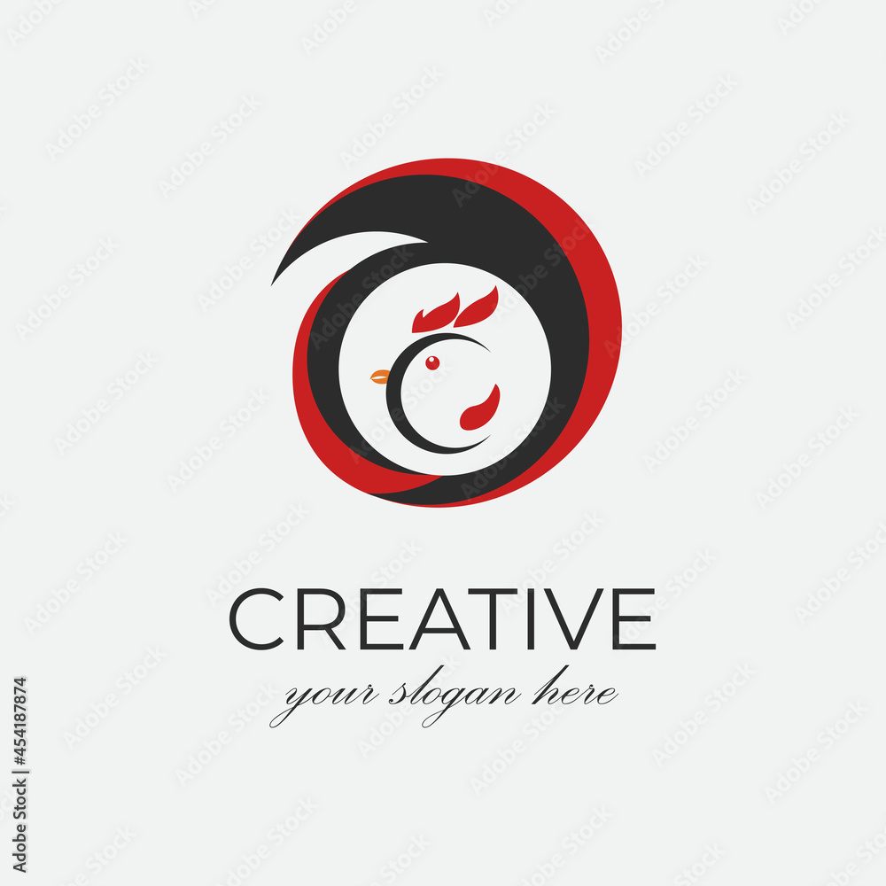 Chicken logo design. Flat style logo vector. Logo for business, food, restaurant Chicken logo design. Flat style logo vector. Logo for business, food, restaurant
