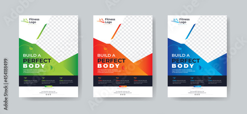 3 colorful accents template fitness body building and gym flyer A4 size template