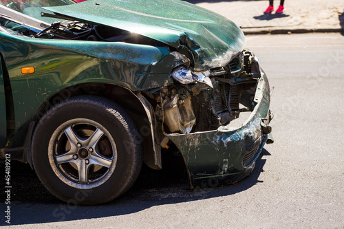 Car crash. damaged auto, automobile.
