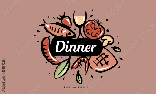 A painted set of dinner products in the form of an emblem