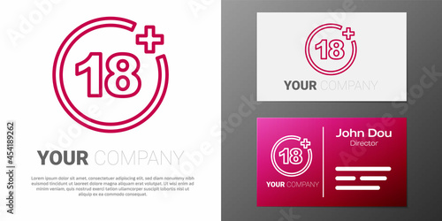 Logotype line Plus 18 movie icon isolated on white background. Adult content. Under 18 years sign. Logo design template element. Vector