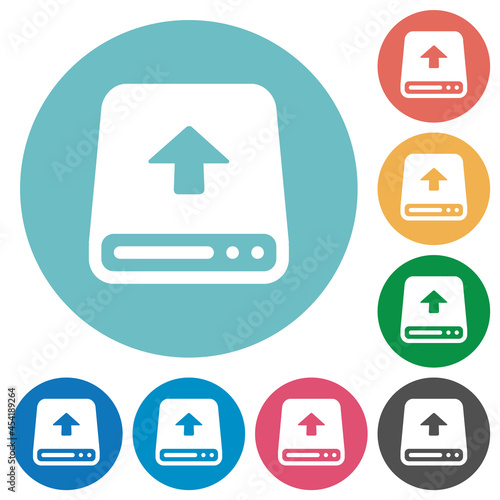Upload from hard disk flat round icons