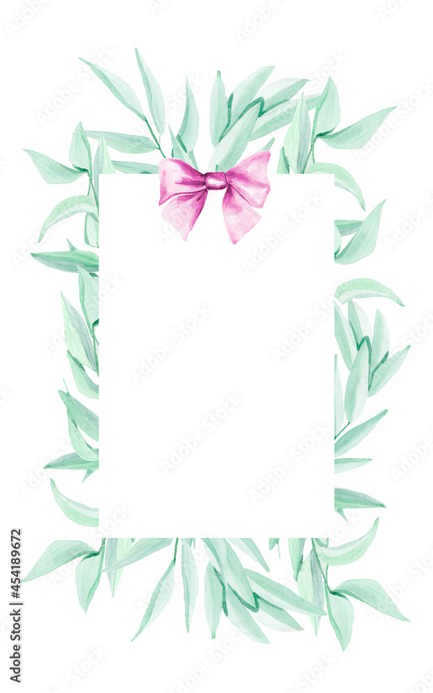 Mistletoe watercolor blank for a postcard. Template for decorating designs and illustrations.