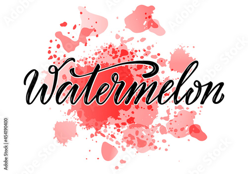 Vector illustration of watermelon handwritten text for banner, poster, menu, signage, advertisement, card, package design. Creative lettering for web design or print 