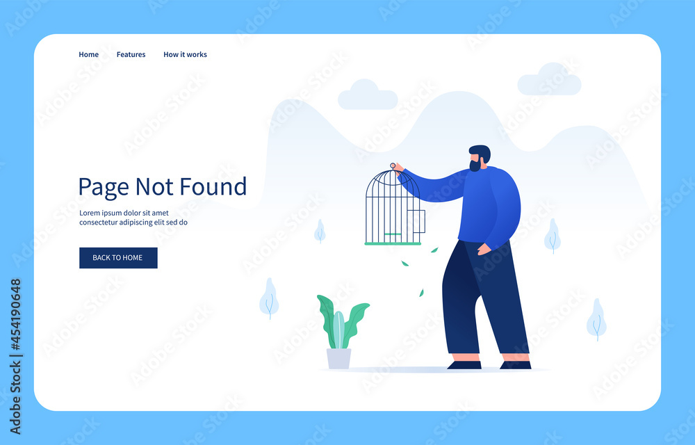 Man Searching for Lost Bird From Cage, Page Not Found. Empty State