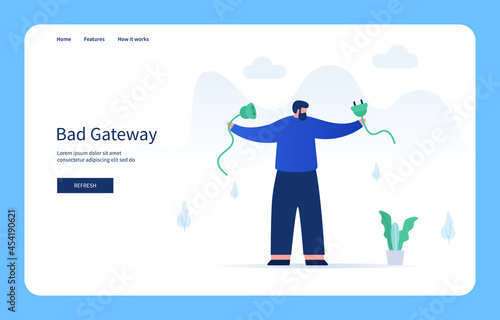Man Holding Broken Cable, Bad Gateway. Empty State