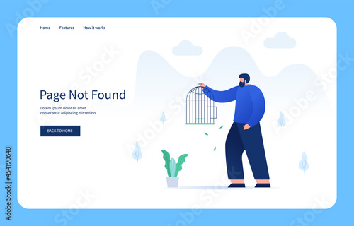 Man Searching for Lost Bird From Cage, Page Not Found. Empty State