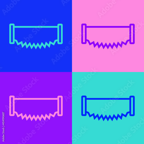 Pop art line Two-handed saw icon isolated on color background. Vector