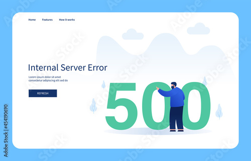 Man Pointing To Number 500, Internal Server Error. Empty State
