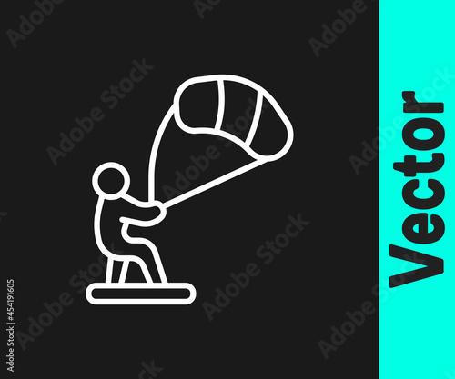 White line Kitesurfing icon isolated on black background. Vector