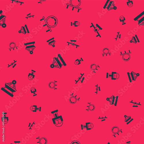 Set Attraction carousel, Roller coaster, Boat swing and Seesaw on seamless pattern. Vector