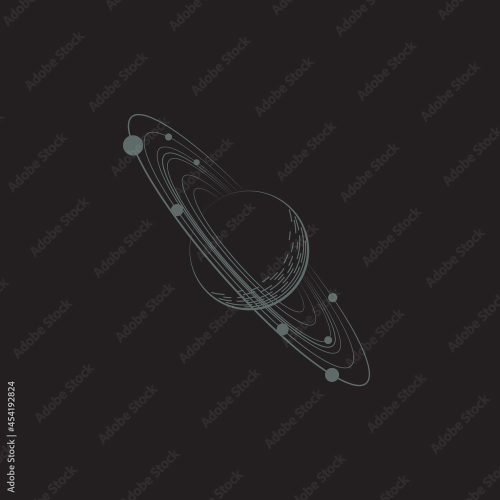 Vector sketch tattoo planet with rings and moons. Isolated outline ...