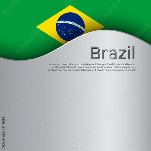 Creative wavy metal background with brazil flag for holiday design. Independence day. Greeting card. Brazil national poster, banner. State brazilian patriotic binding, business booklet. Vector design