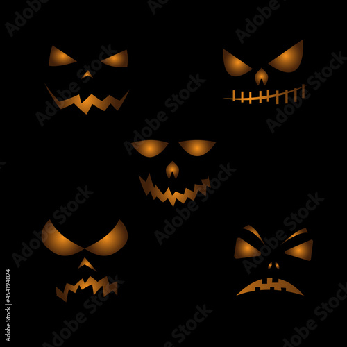 Obraz na płótnie Halloween big icon with pumpkins. Halloween vector symbol for game app, web design or ui. Cartoon smiling face. Vector illustration w salonie
